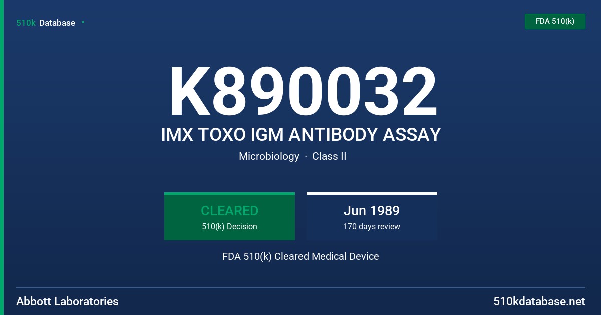 K890032 IMX TOXO IGM ANTIBODY ASSAY FDA 510(k) Cleared Medical Device