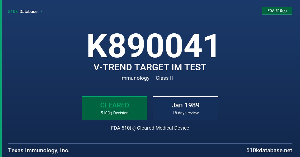 K890041 V-TREND TARGET IM TEST FDA 510(k) Cleared Medical Device