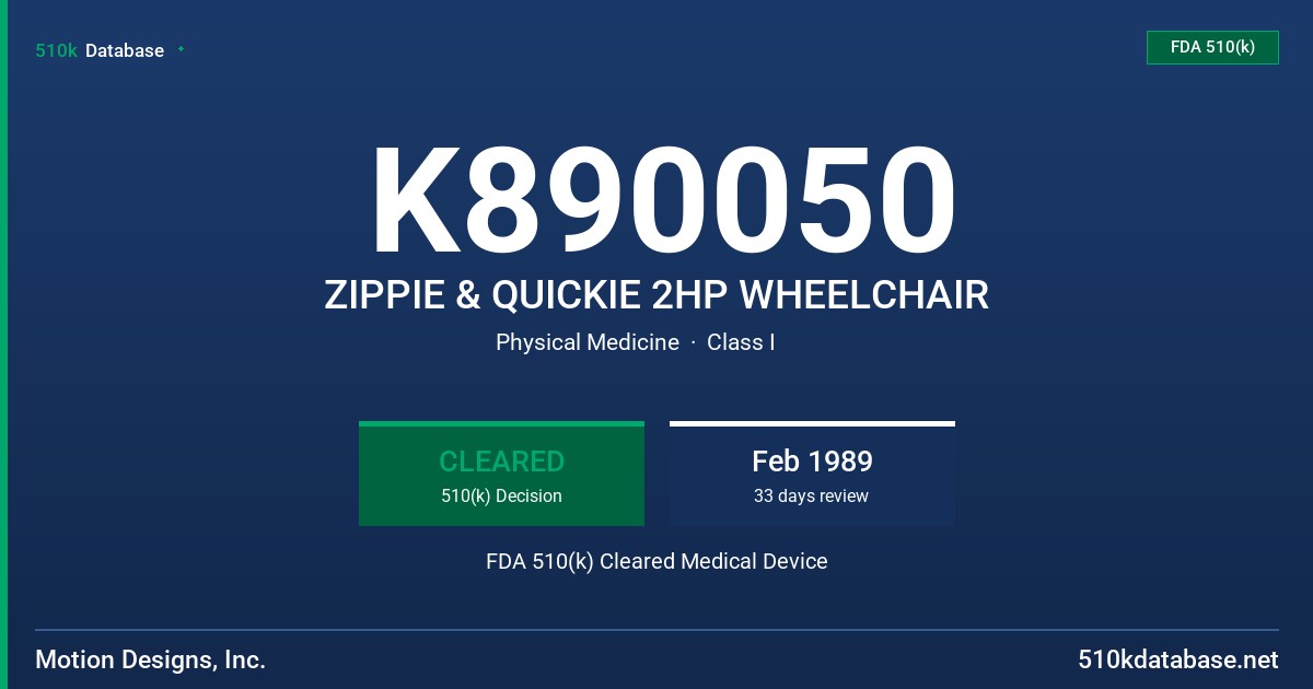 K890050 ZIPPIE & QUICKIE 2HP WHEELCHAIR FDA 510(k) Cleared Medical Device
