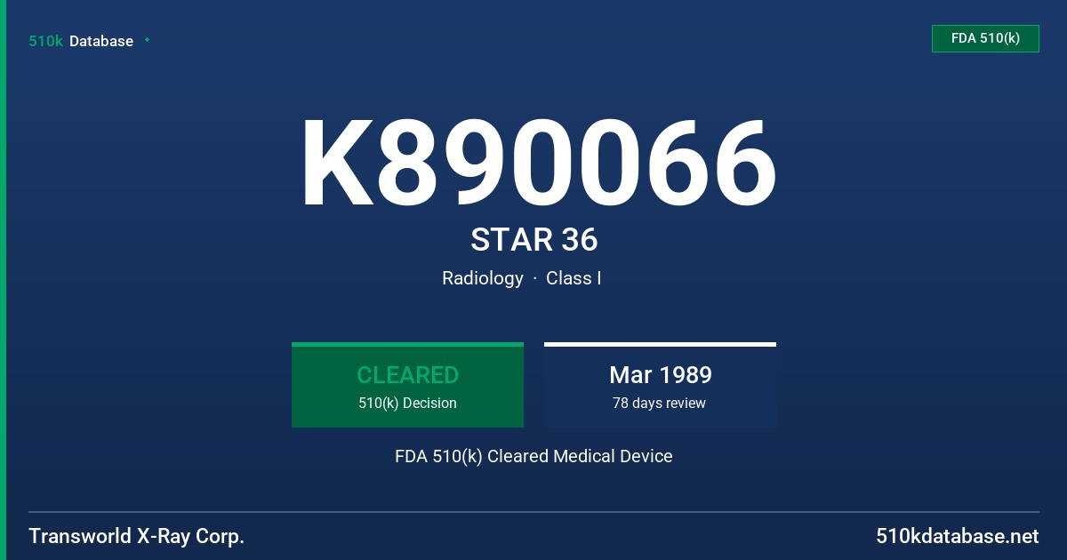 K890066 STAR 36 FDA 510(k) Cleared Medical Device