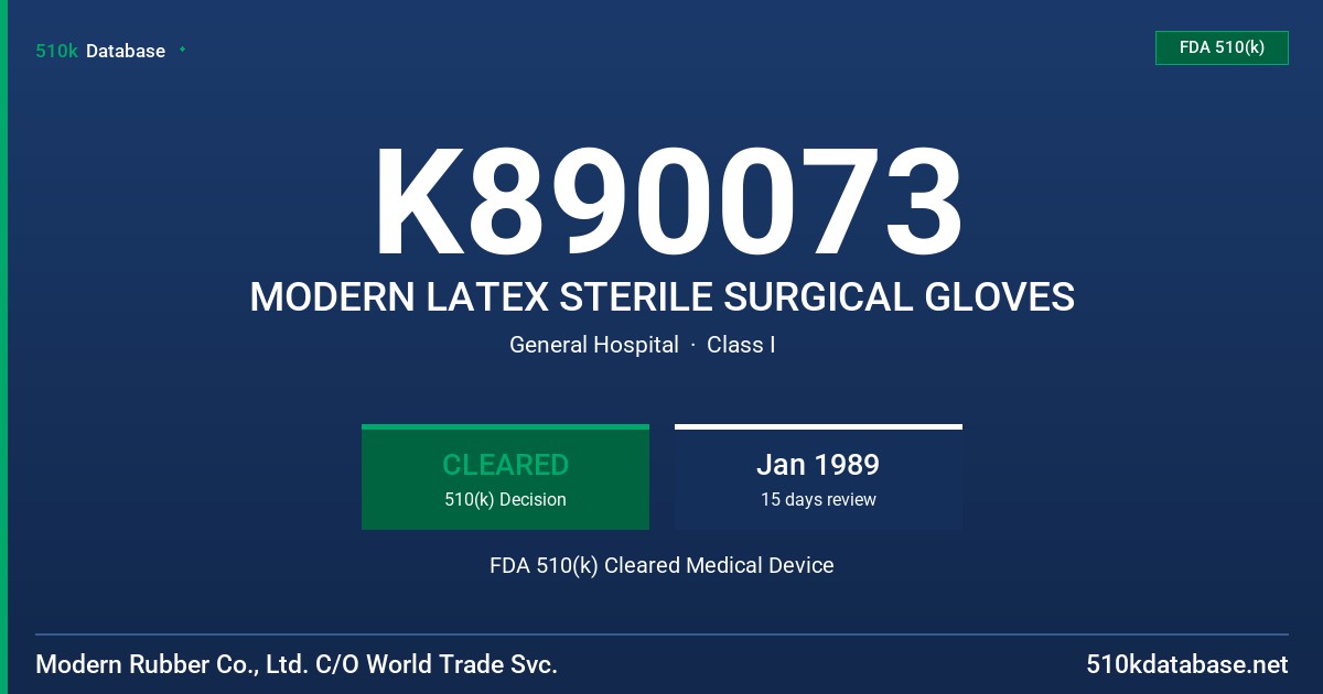K890073 MODERN LATEX STERILE SURGICAL GLOVES FDA 510(k) Cleared Medical Device
