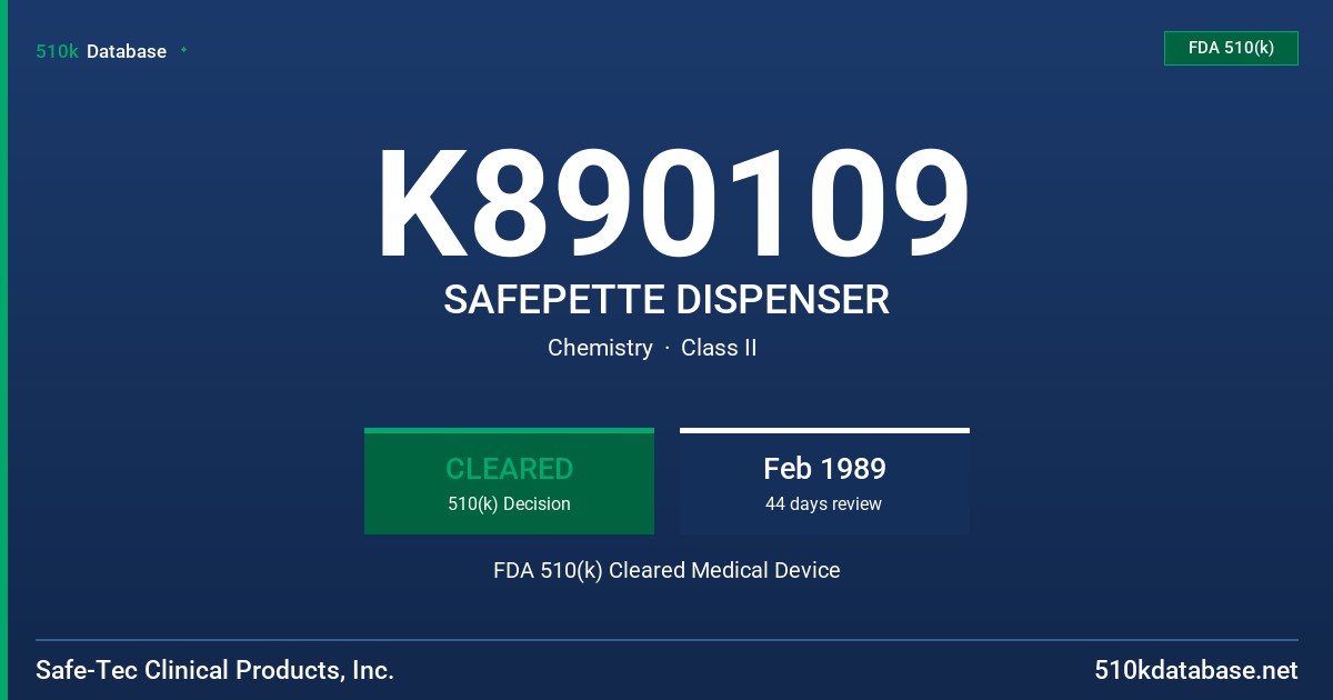 K890109 SAFEPETTE DISPENSER FDA 510(k) Cleared Medical Device