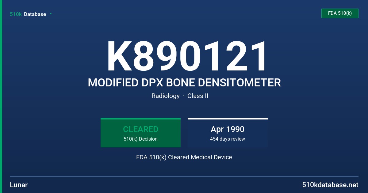 K890121 MODIFIED DPX BONE DENSITOMETER FDA 510(k) Cleared Medical Device