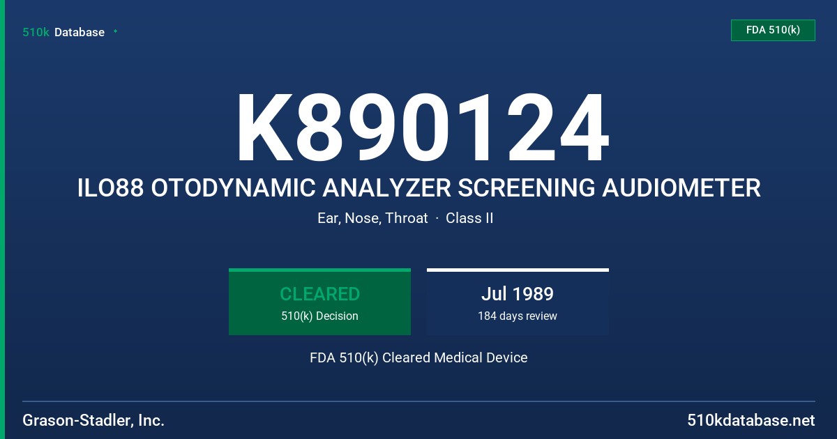 K890124 ILO88 OTODYNAMIC ANALYZER SCREENING AUDIOMETER FDA 510(k) Cleared Medical Device