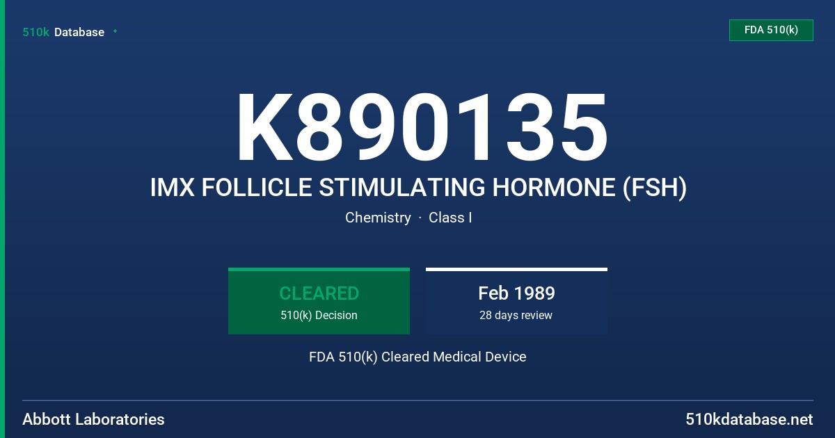 K890135 IMX FOLLICLE STIMULATING HORMONE (FSH) FDA 510(k) Cleared Medical Device