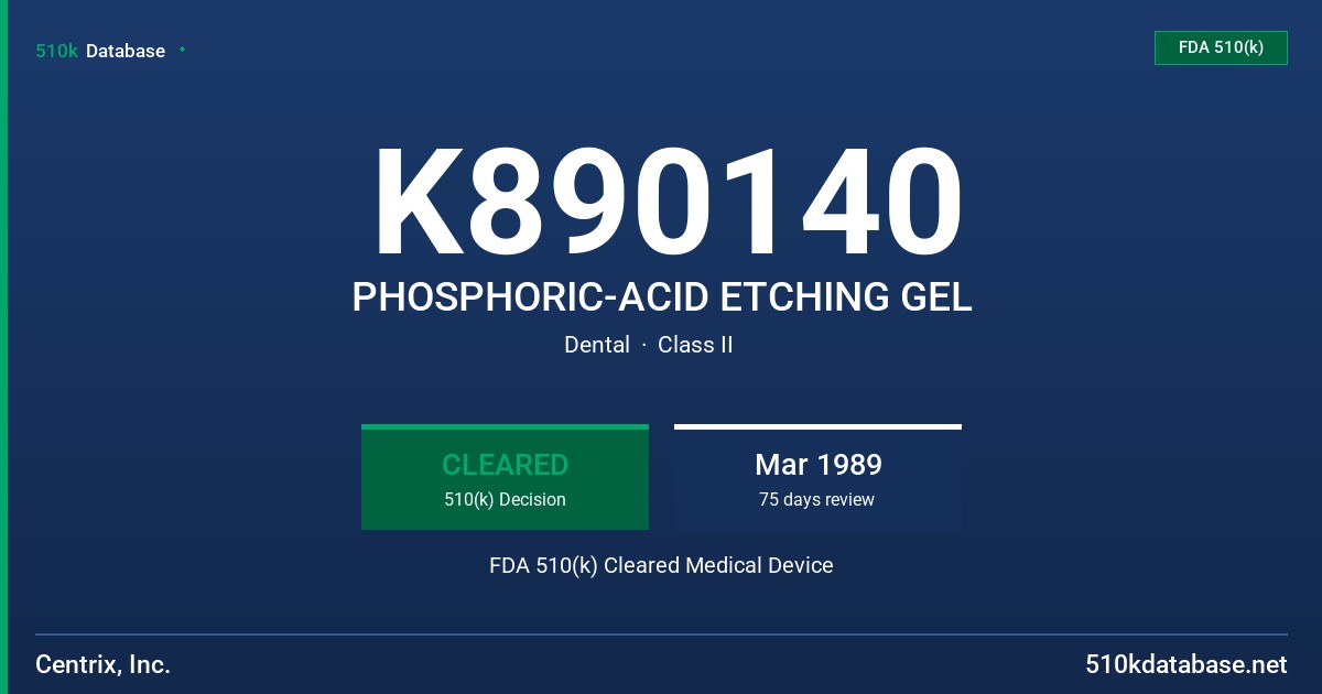K890140 PHOSPHORIC-ACID ETCHING GEL FDA 510(k) Cleared Medical Device