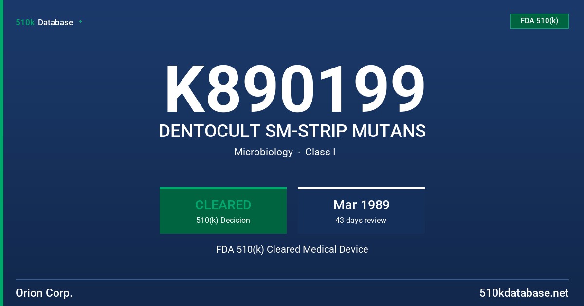K890199 DENTOCULT SM-STRIP MUTANS FDA 510(k) Cleared Medical Device