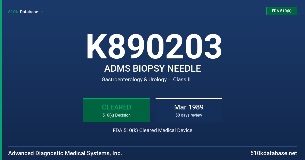 K890203 ADMS BIOPSY NEEDLE FDA 510(k) Cleared Medical Device