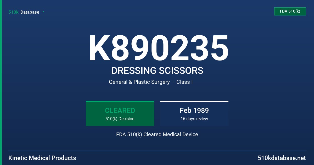 K890235 DRESSING SCISSORS FDA 510(k) Cleared Medical Device