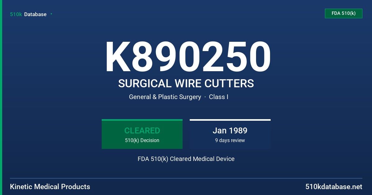 K890250 SURGICAL WIRE CUTTERS FDA 510(k) Cleared Medical Device