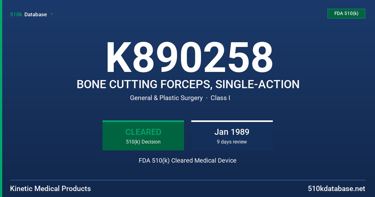 K890258 BONE CUTTING FORCEPS, SINGLE-ACTION FDA 510(k) Cleared Medical Device
