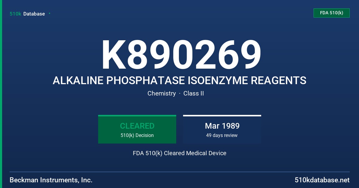 K890269 ALKALINE PHOSPHATASE ISOENZYME REAGENTS FDA 510(k) Cleared Medical Device