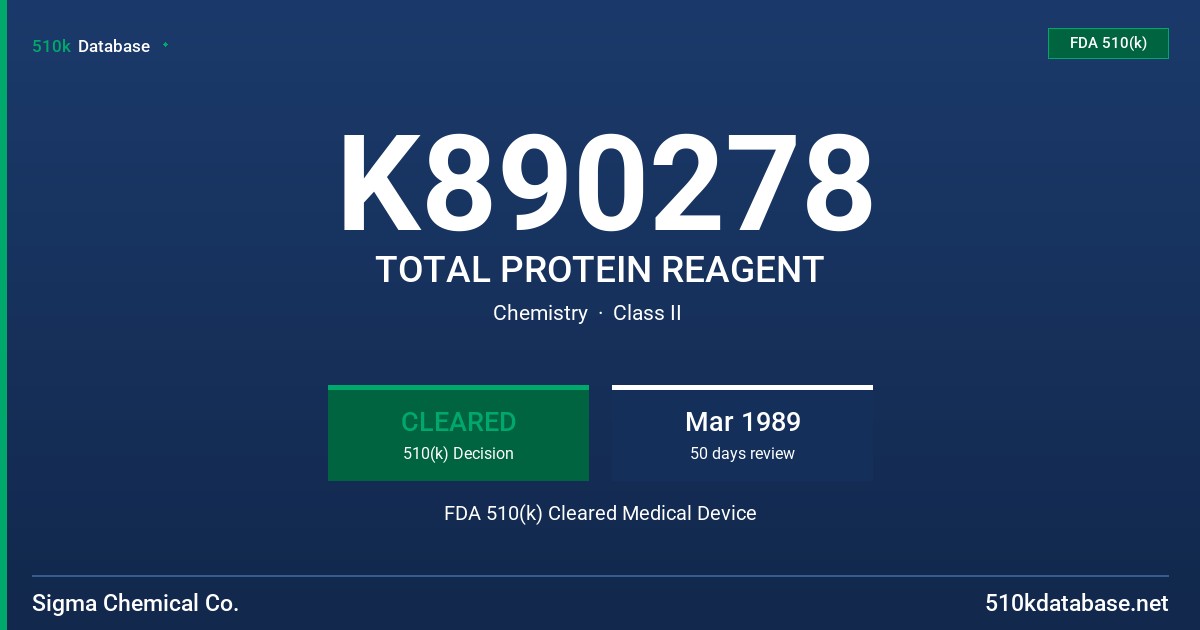 K890278 TOTAL PROTEIN REAGENT FDA 510(k) Cleared Medical Device