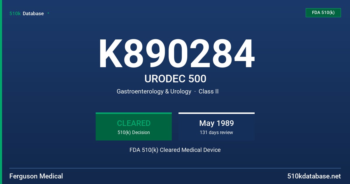 K890284 URODEC 500 FDA 510(k) Cleared Medical Device