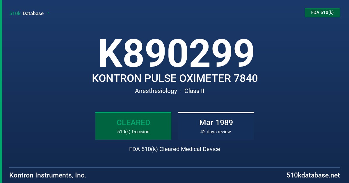 K890299 KONTRON PULSE OXIMETER 7840 FDA 510(k) Cleared Medical Device