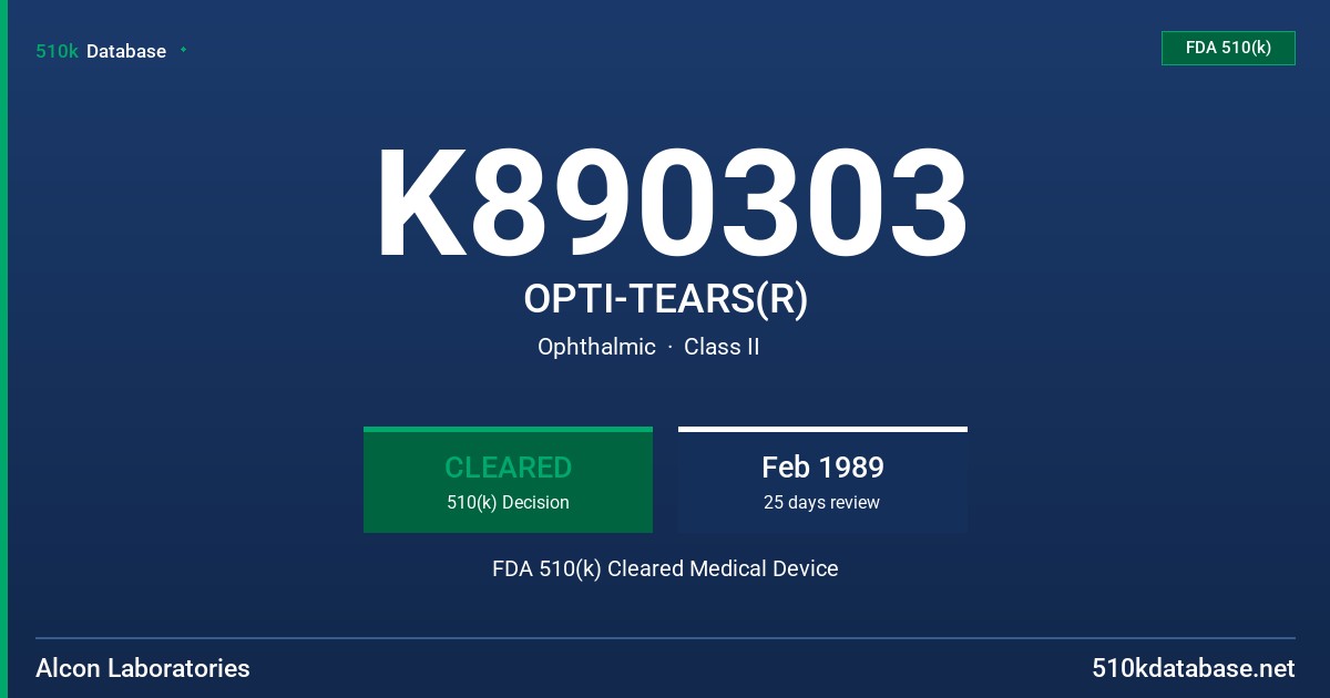 K890303 OPTI-TEARS(R) FDA 510(k) Cleared Medical Device