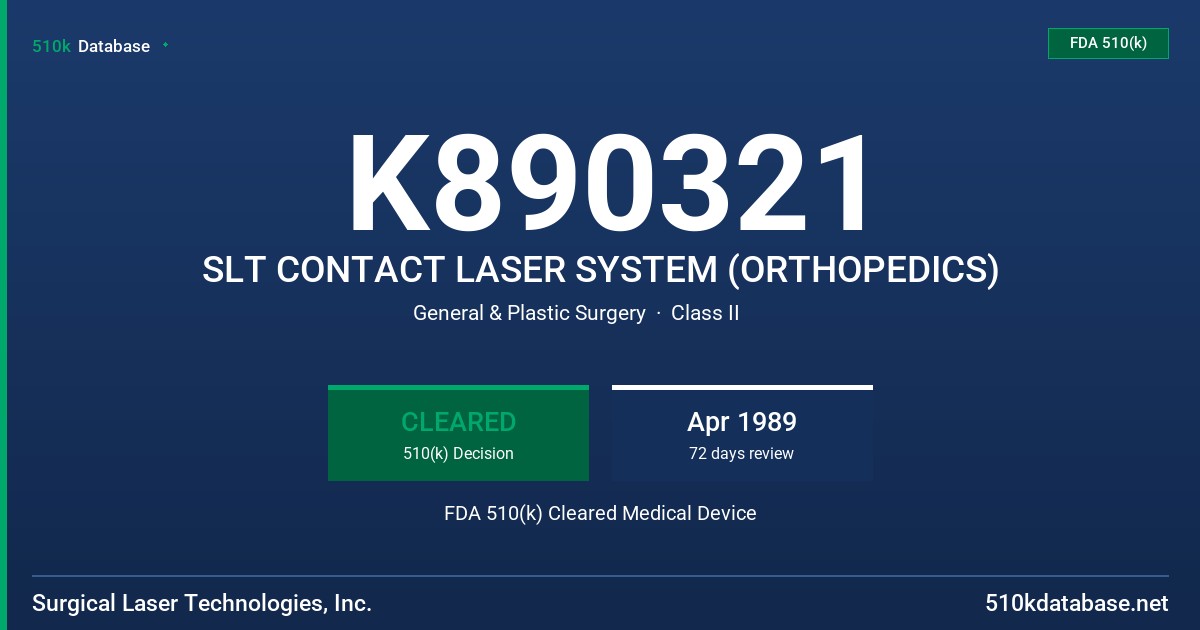 K890321 SLT CONTACT LASER SYSTEM (ORTHOPEDICS) FDA 510(k) Cleared Medical Device