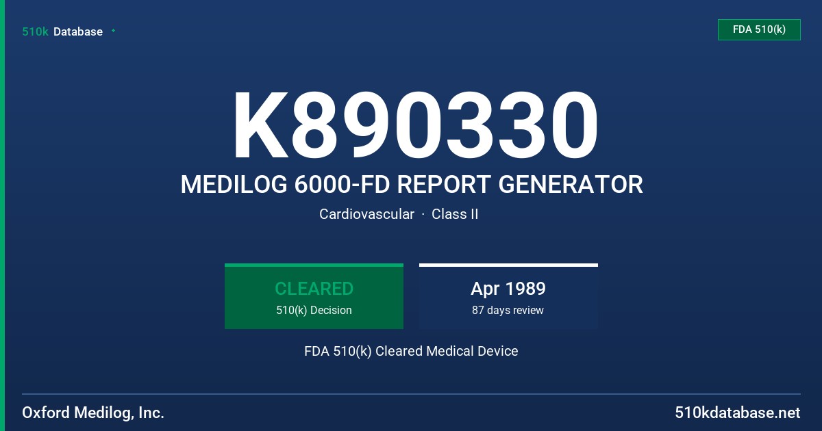 K890330 MEDILOG 6000-FD REPORT GENERATOR FDA 510(k) Cleared Medical Device