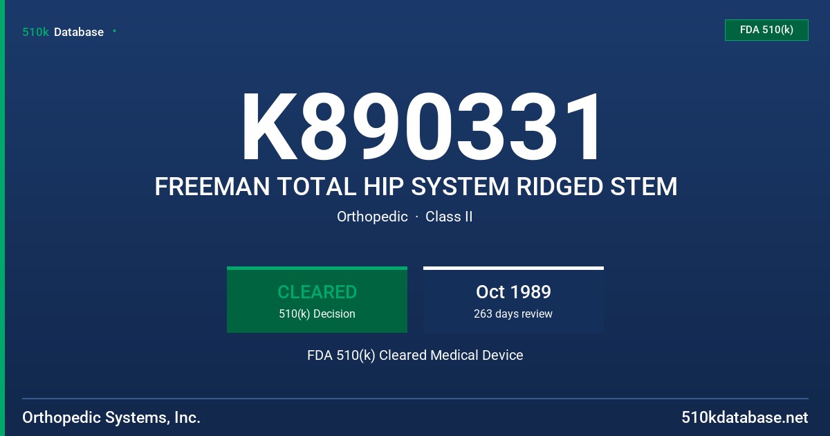 K890331 FREEMAN TOTAL HIP SYSTEM RIDGED STEM FDA 510(k) Cleared Medical Device