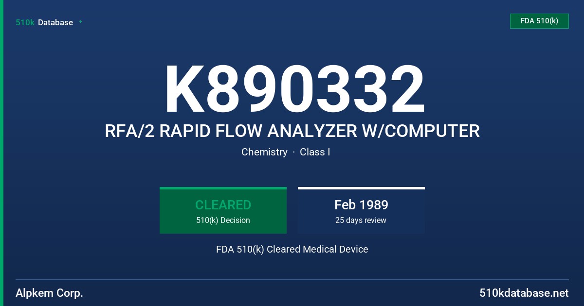 K890332 RFA/2 RAPID FLOW ANALYZER W/COMPUTER FDA 510(k) Cleared Medical Device