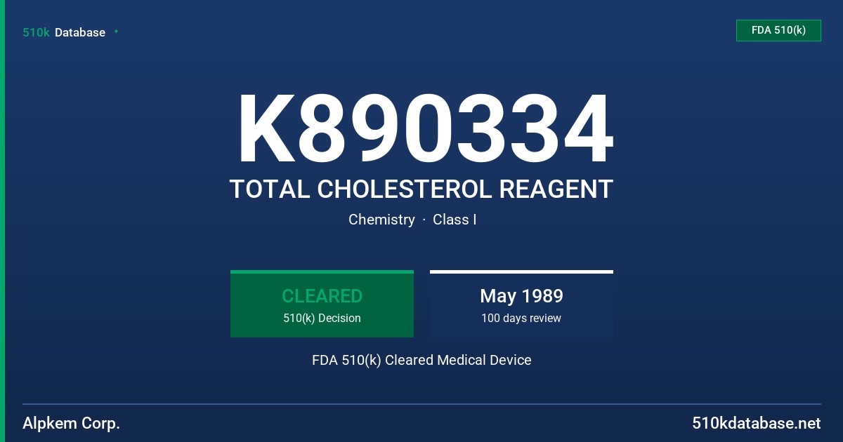 K890334 TOTAL CHOLESTEROL REAGENT FDA 510(k) Cleared Medical Device