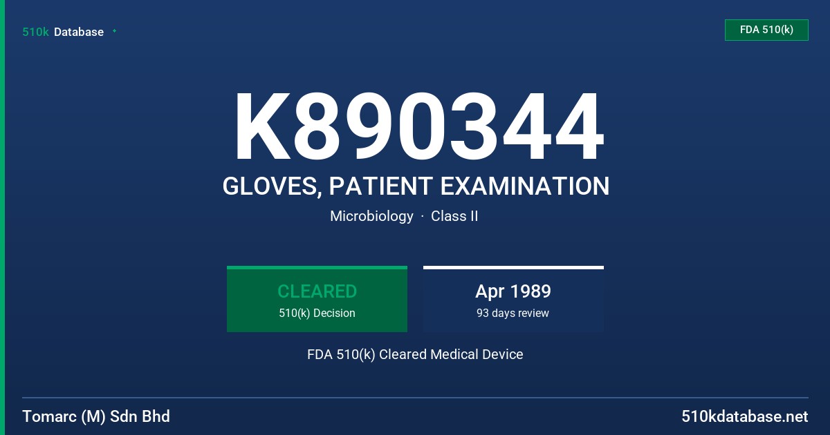 K890344 GLOVES, PATIENT EXAMINATION FDA 510(k) Cleared Medical Device