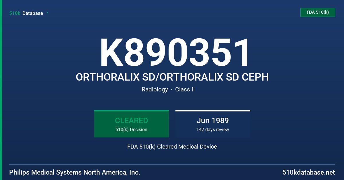 K890351 ORTHORALIX SD/ORTHORALIX SD CEPH FDA 510(k) Cleared Medical Device