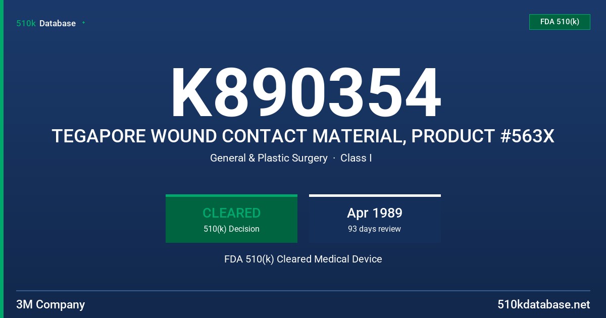 K890354 TEGAPORE WOUND CONTACT MATERIAL, PRODUCT #563X FDA 510(k) Cleared Medical Device