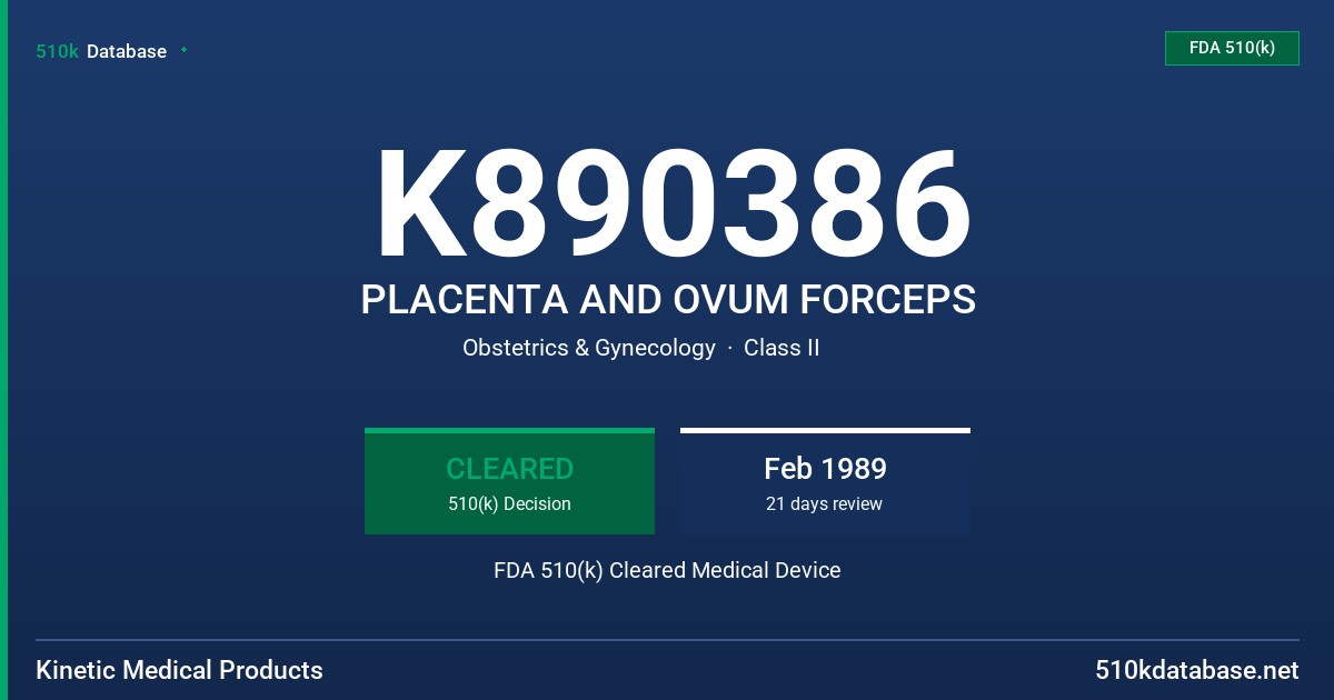 K890386 PLACENTA AND OVUM FORCEPS FDA 510(k) Cleared Medical Device