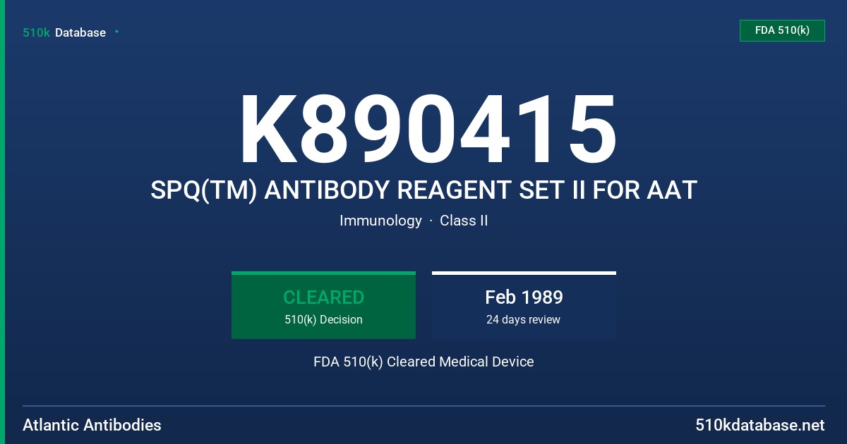K890415 SPQ(TM) ANTIBODY REAGENT SET II FOR AAT FDA 510(k) Cleared Medical Device