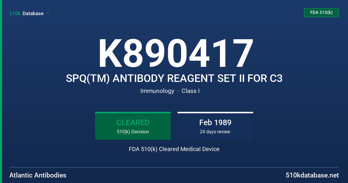 K890417 SPQ(TM) ANTIBODY REAGENT SET II FOR C3 FDA 510(k) Cleared Medical Device