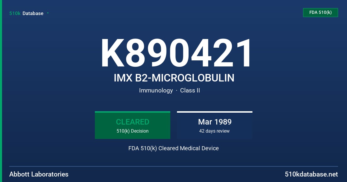 K890421 IMX B2-MICROGLOBULIN FDA 510(k) Cleared Medical Device
