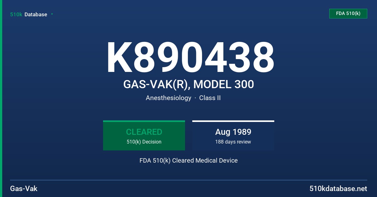 K890438 GAS-VAK(R), MODEL 300 FDA 510(k) Cleared Medical Device