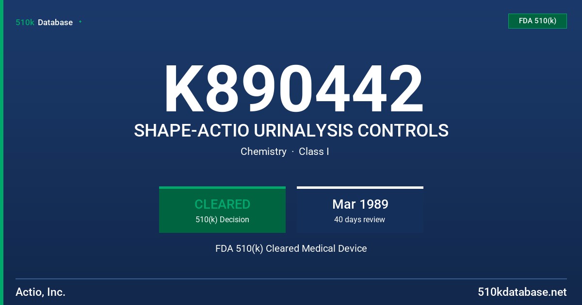 K890442 SHAPE-ACTIO URINALYSIS CONTROLS FDA 510(k) Cleared Medical Device