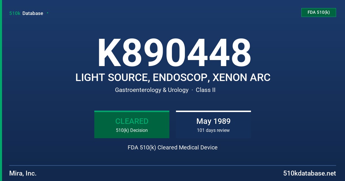 K890448 LIGHT SOURCE, ENDOSCOP, XENON ARC FDA 510(k) Cleared Medical Device