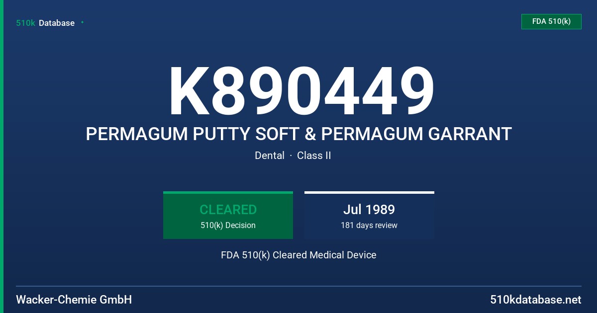 K890449 PERMAGUM PUTTY SOFT & PERMAGUM GARRANT FDA 510(k) Cleared Medical Device