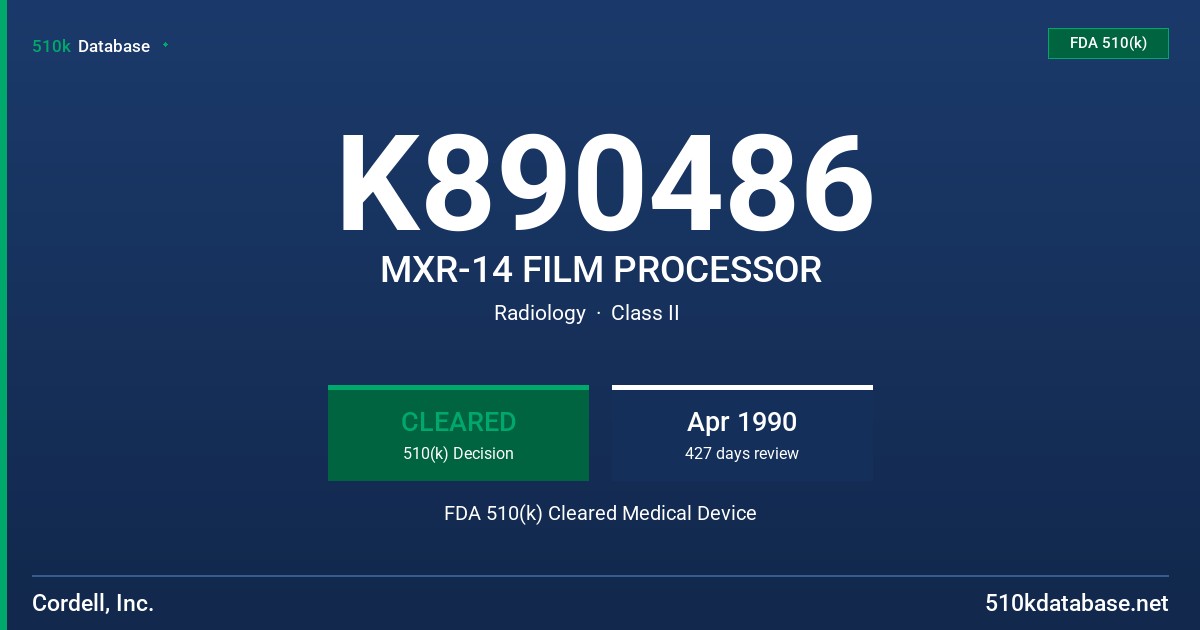 K890486 MXR-14 FILM PROCESSOR FDA 510(k) Cleared Medical Device