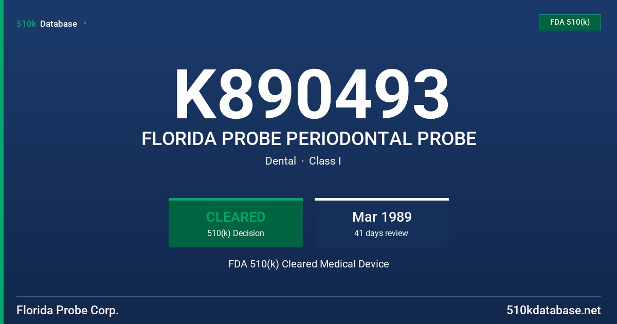 K890493 FLORIDA PROBE PERIODONTAL PROBE FDA 510(k) Cleared Medical Device