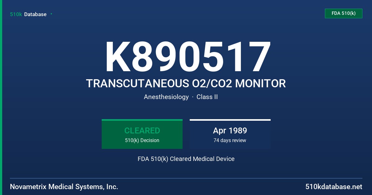 K890517 TRANSCUTANEOUS O2/CO2 MONITOR FDA 510(k) Cleared Medical Device