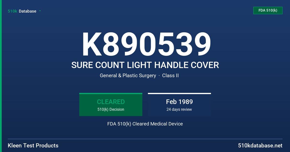 K890539 SURE COUNT LIGHT HANDLE COVER FDA 510(k) Cleared Medical Device
