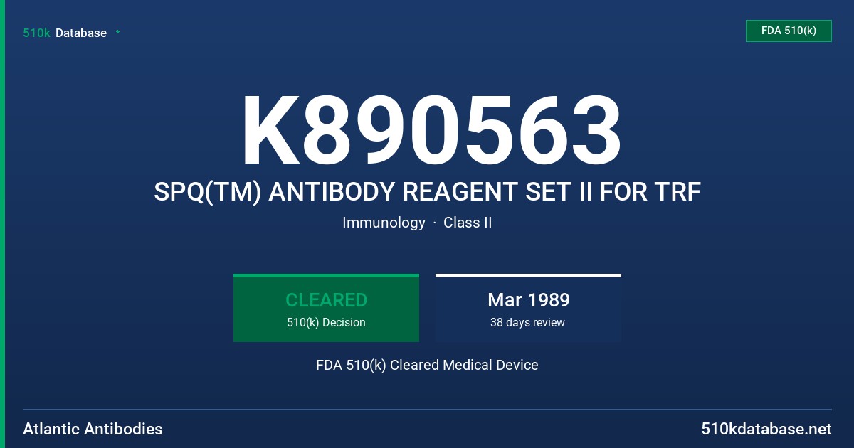 K890563 SPQ(TM) ANTIBODY REAGENT SET II FOR TRF FDA 510(k) Cleared Medical Device