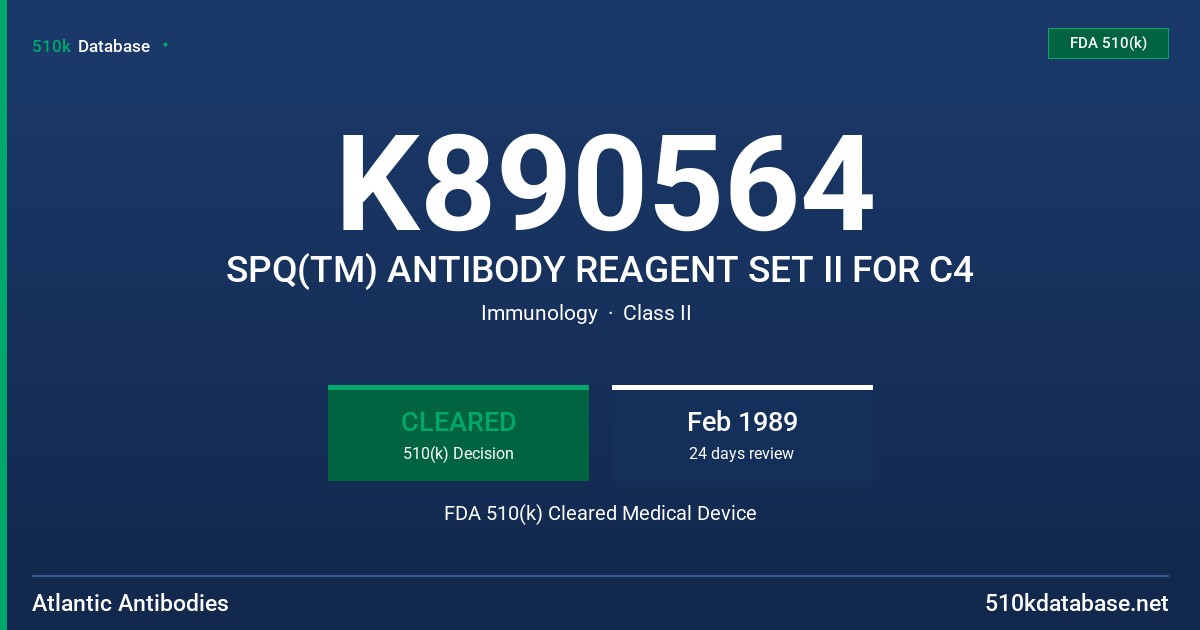 K890564 SPQ(TM) ANTIBODY REAGENT SET II FOR C4 FDA 510(k) Cleared Medical Device