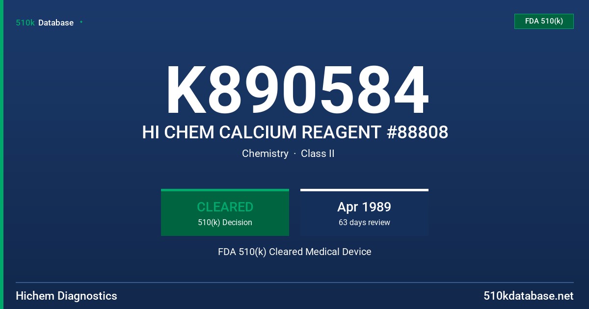 K890584 HI CHEM CALCIUM REAGENT #88808 FDA 510(k) Cleared Medical Device