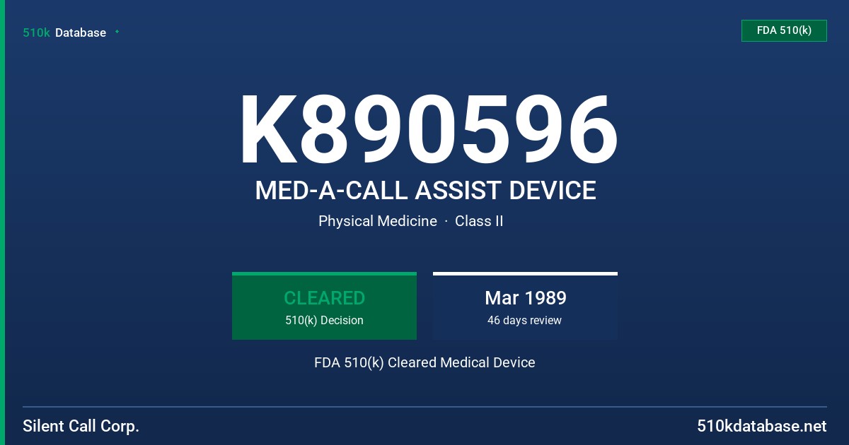 K890596 MED-A-CALL ASSIST DEVICE FDA 510(k) Cleared Medical Device