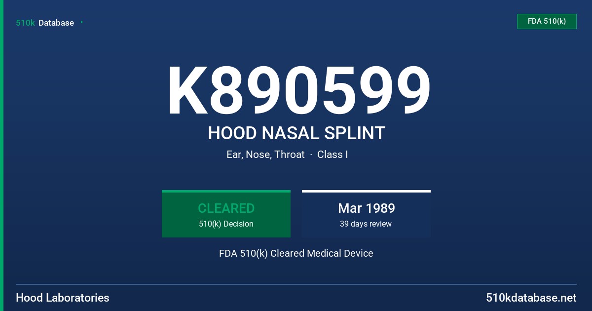K890599 HOOD NASAL SPLINT FDA 510(k) Cleared Medical Device