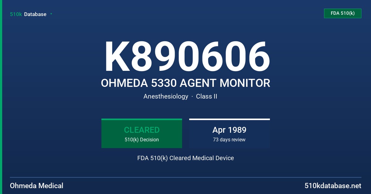 K890606 OHMEDA 5330 AGENT MONITOR FDA 510(k) Cleared Medical Device