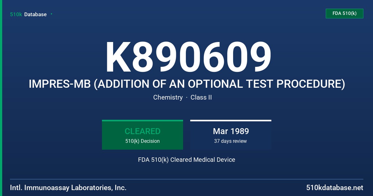 K890609 IMPRES-MB (ADDITION OF AN OPTIONAL TEST PROCEDURE) FDA 510(k) Cleared Medical Device