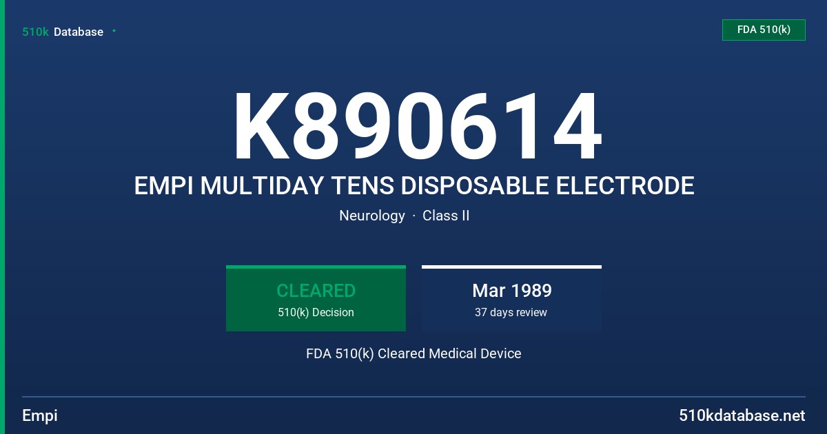 K890614 EMPI MULTIDAY TENS DISPOSABLE ELECTRODE FDA 510(k) Cleared Medical Device