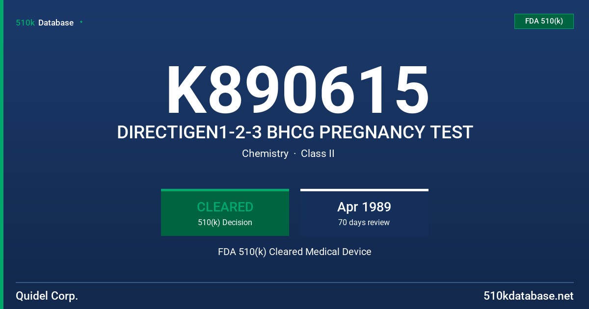K890615 DIRECTIGEN1-2-3 BHCG PREGNANCY TEST FDA 510(k) Cleared Medical Device