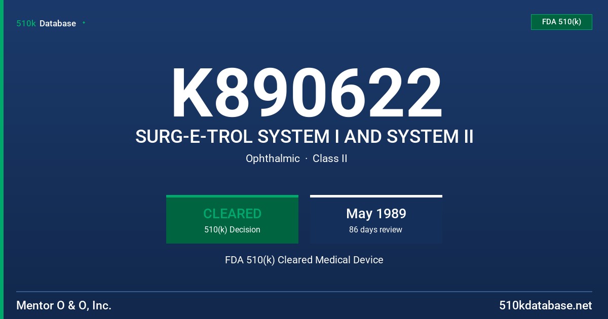 K890622 SURG-E-TROL SYSTEM I AND SYSTEM II FDA 510(k) Cleared Medical Device